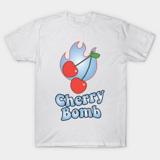 Cherry Bomb and Light Blue Flaming Design T-Shirt